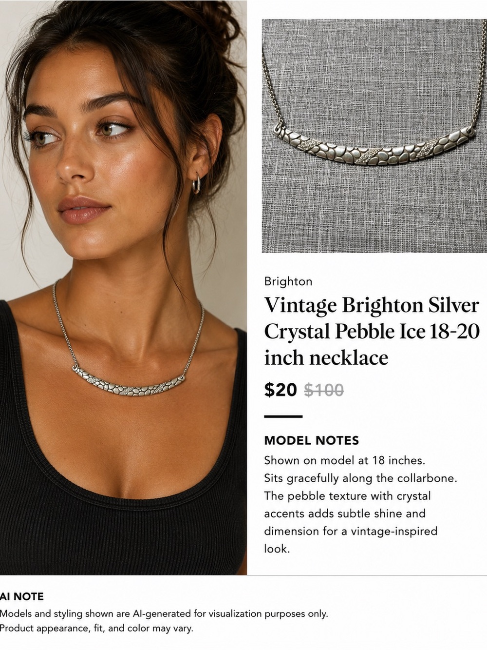 Vintage Brighton Silver Crystal Pebble Ice 18-20 inches necklace